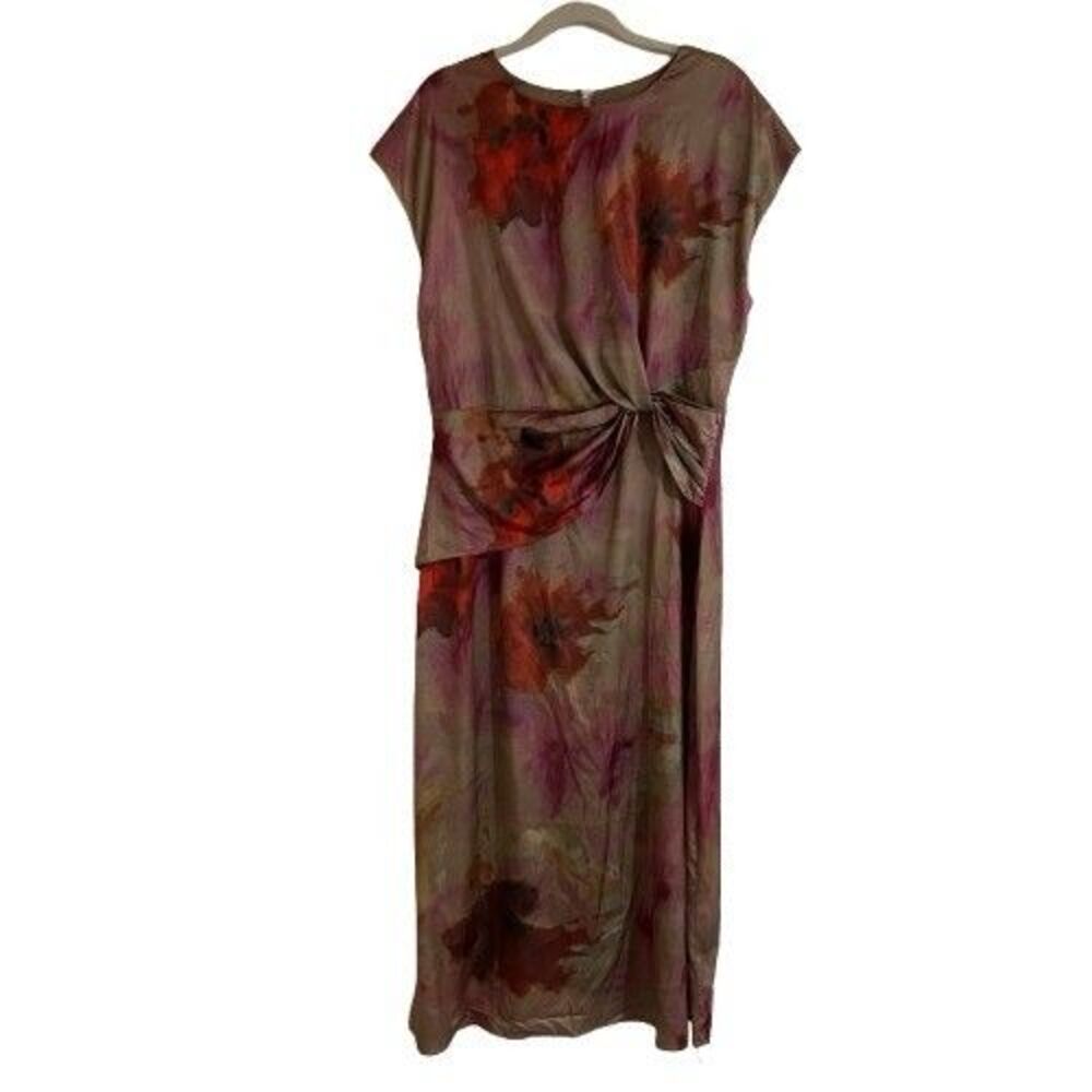 NWT Micas Abstract Watercolor Floral Satin Maxi Dress Womens 1X Boho Cottage